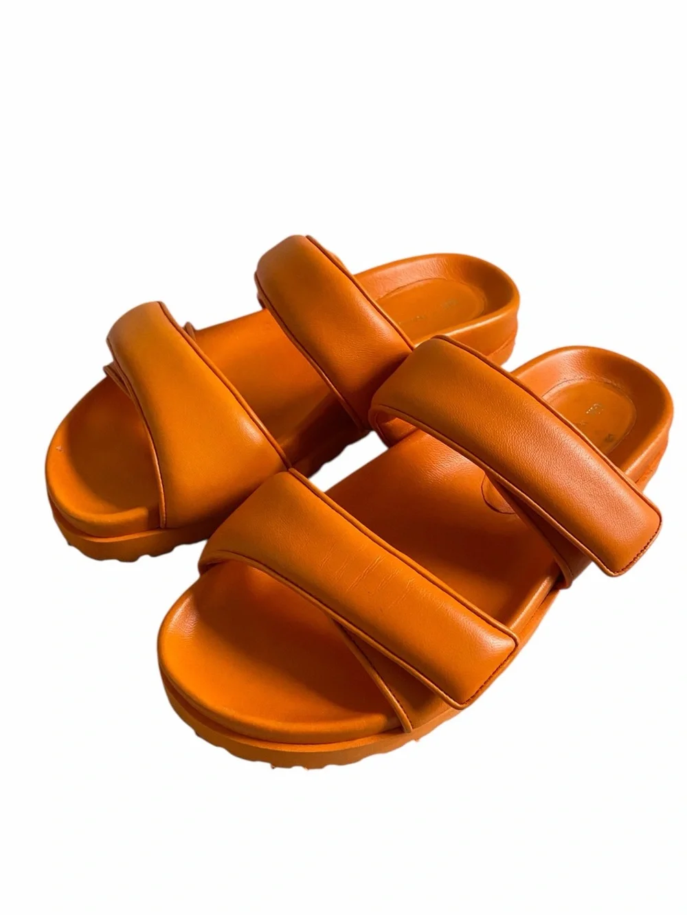 GIA x Pernille Teisbaek Orange Leather Velcro Strap Slide Sandals Womens 39 8.5
